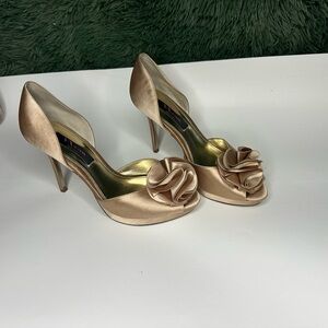 MIA Satin Peep-Toe Heels with Floral Detail